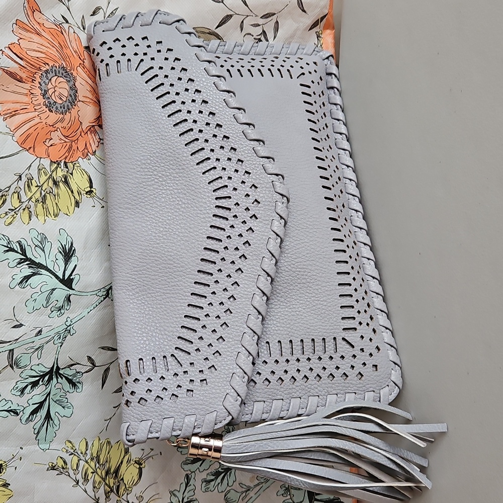Moda LUXE Gray Clutch With Tassle